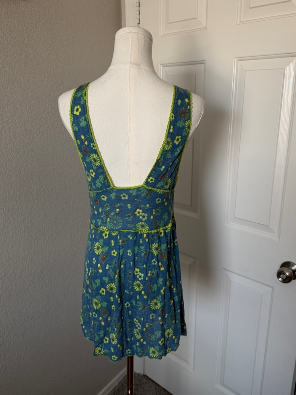 Free People Teal and Lime Floral V-Neck Tank Romper - Picture 4 of 4